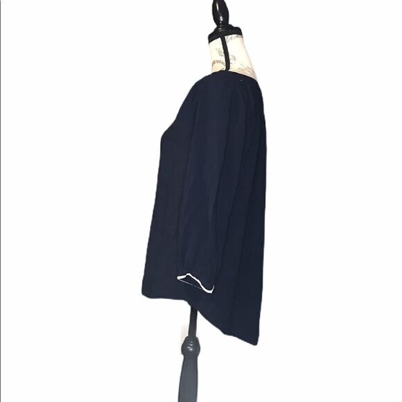 Jcp. Women’s navy button down blouse white stripe - Picture 16 of 16